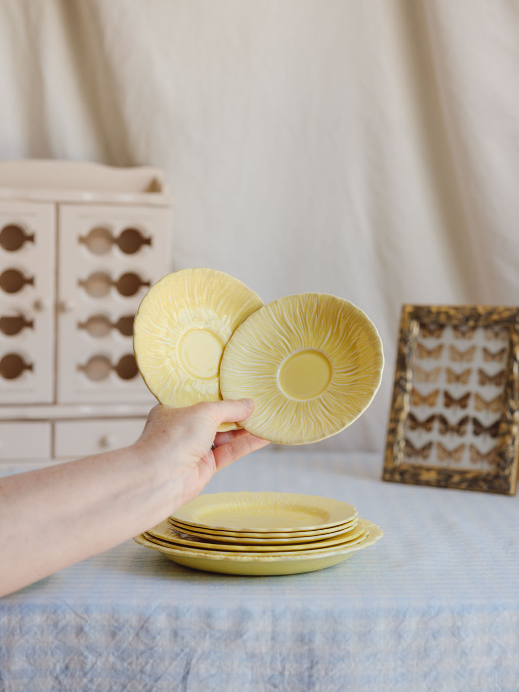 Set of 9 Vintage Crown Ducal Yellow Plates (c. 1930s)