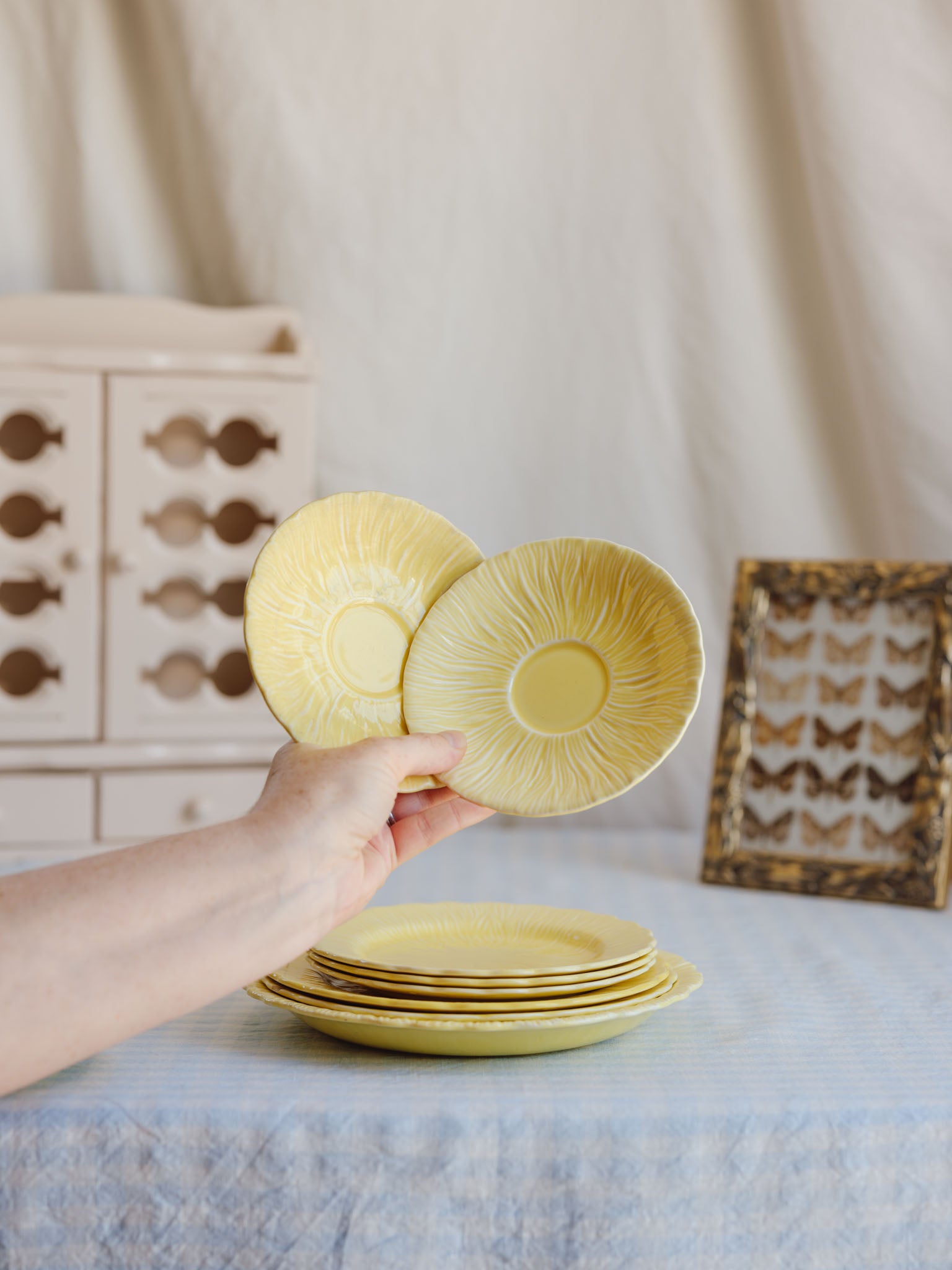 Set of 9 Vintage Crown Ducal Yellow Plates (c. 1930s)