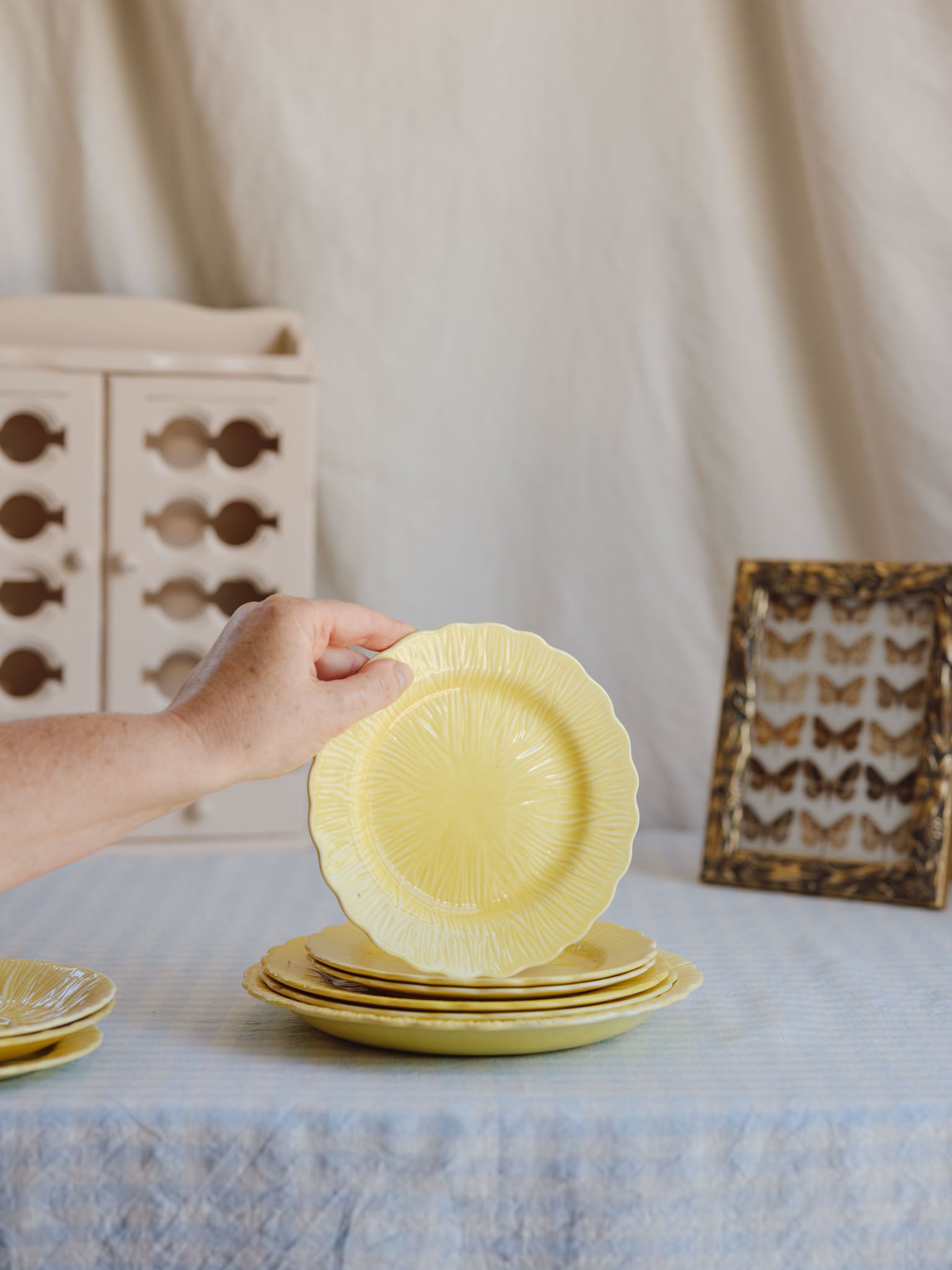 Set of 9 Vintage Crown Ducal Yellow Plates (c. 1930s)