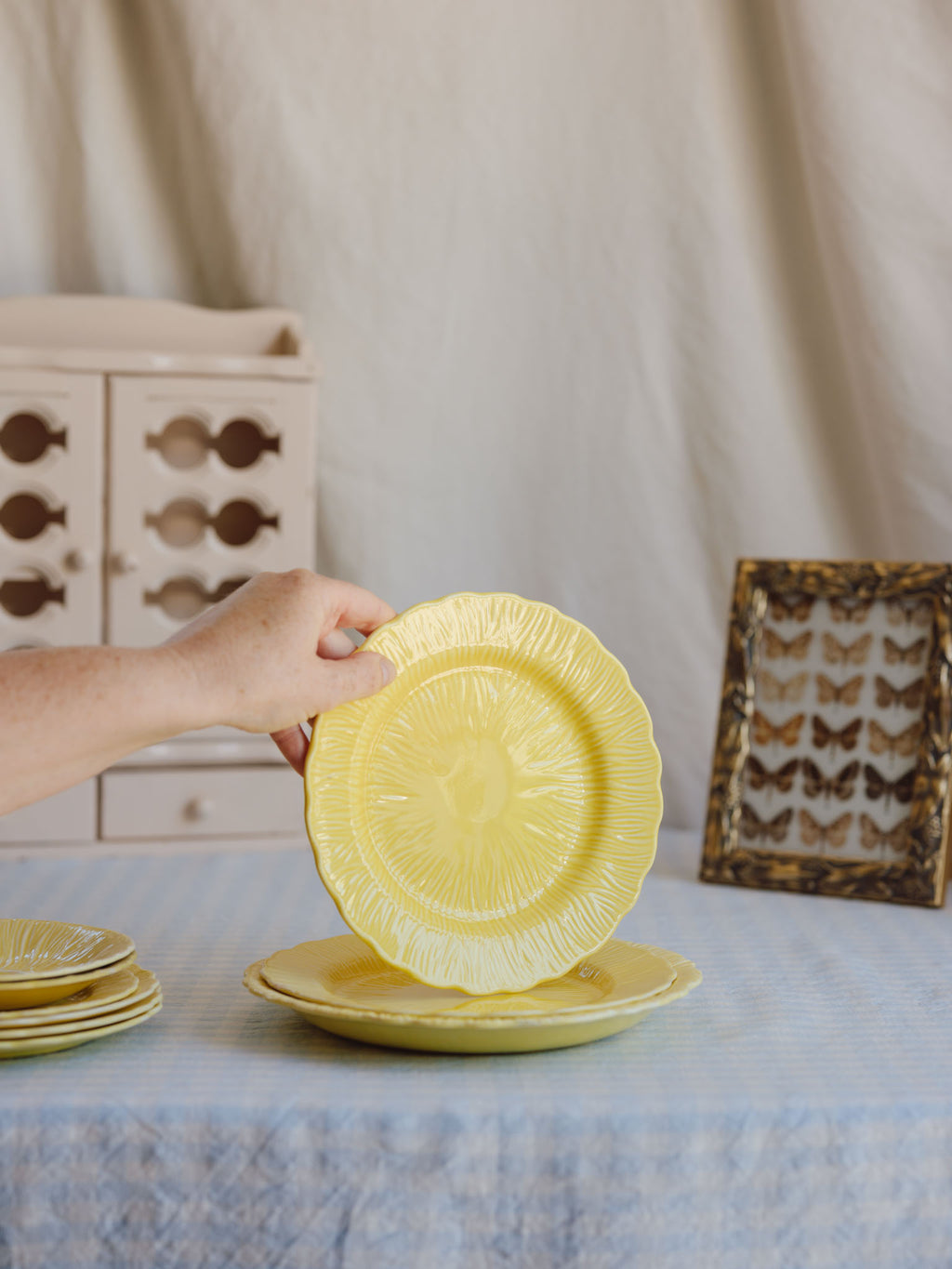 Set of 9 Vintage Crown Ducal Yellow Plates (c. 1930s)