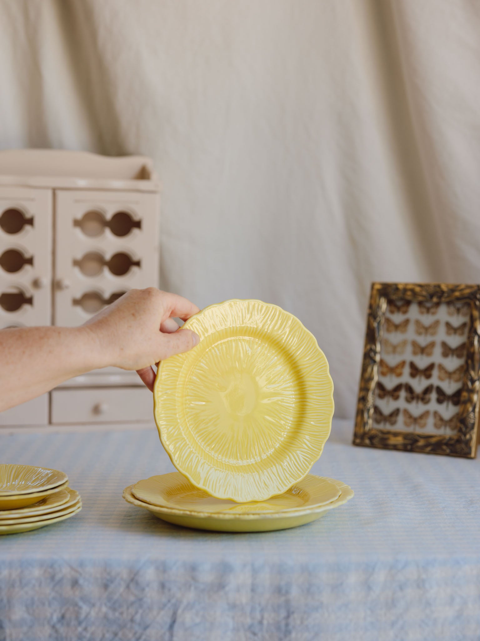 Set of 9 Vintage Crown Ducal Yellow Plates (c. 1930s)