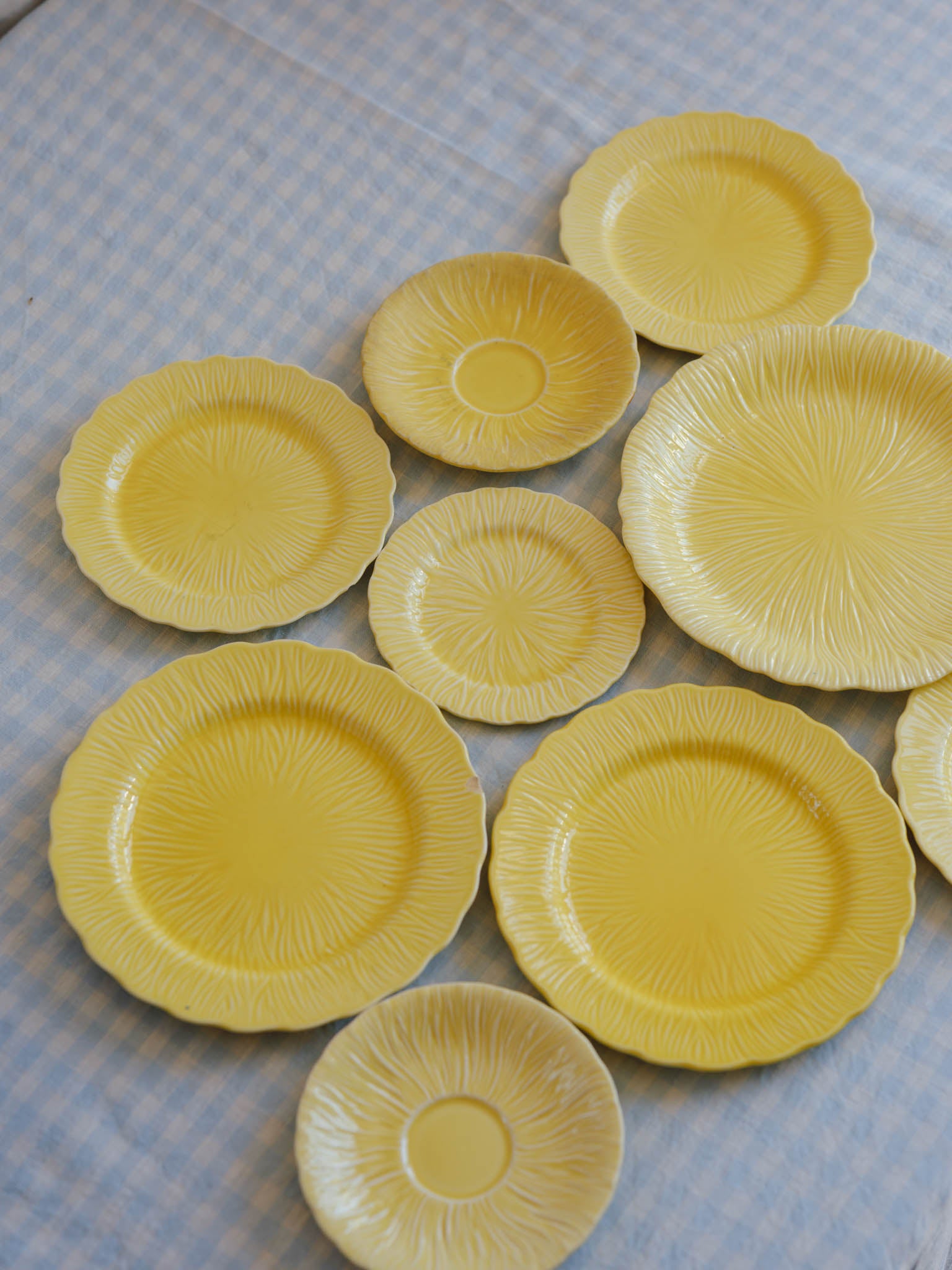 Set of 9 Vintage Crown Ducal Yellow Plates (c. 1930s)
