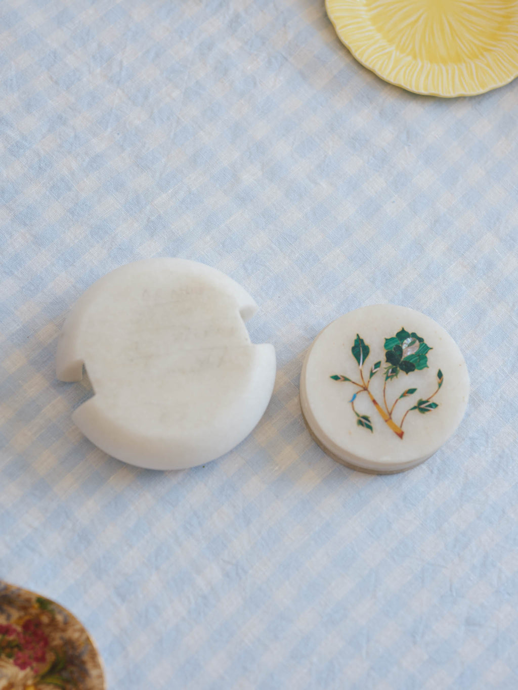 Vintage Stone Coasters with Semi-Precious Inlay (Set of 5)