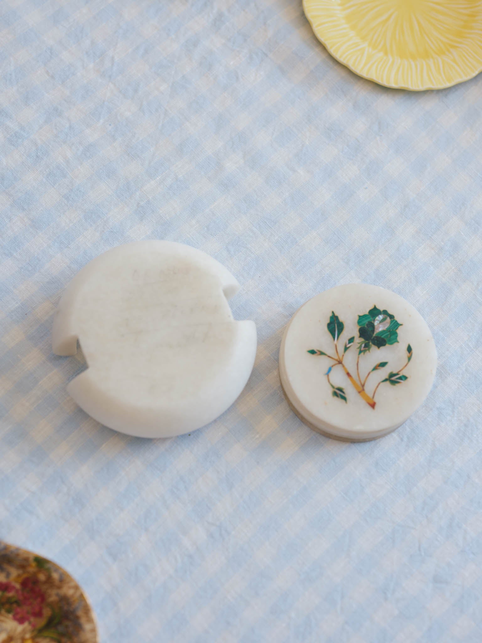 Vintage Stone Coasters with Semi-Precious Inlay (Set of 5)