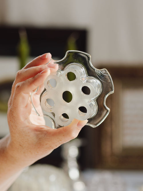 Vintage Large Hexagon Glass Flower Frog (11.3cm)