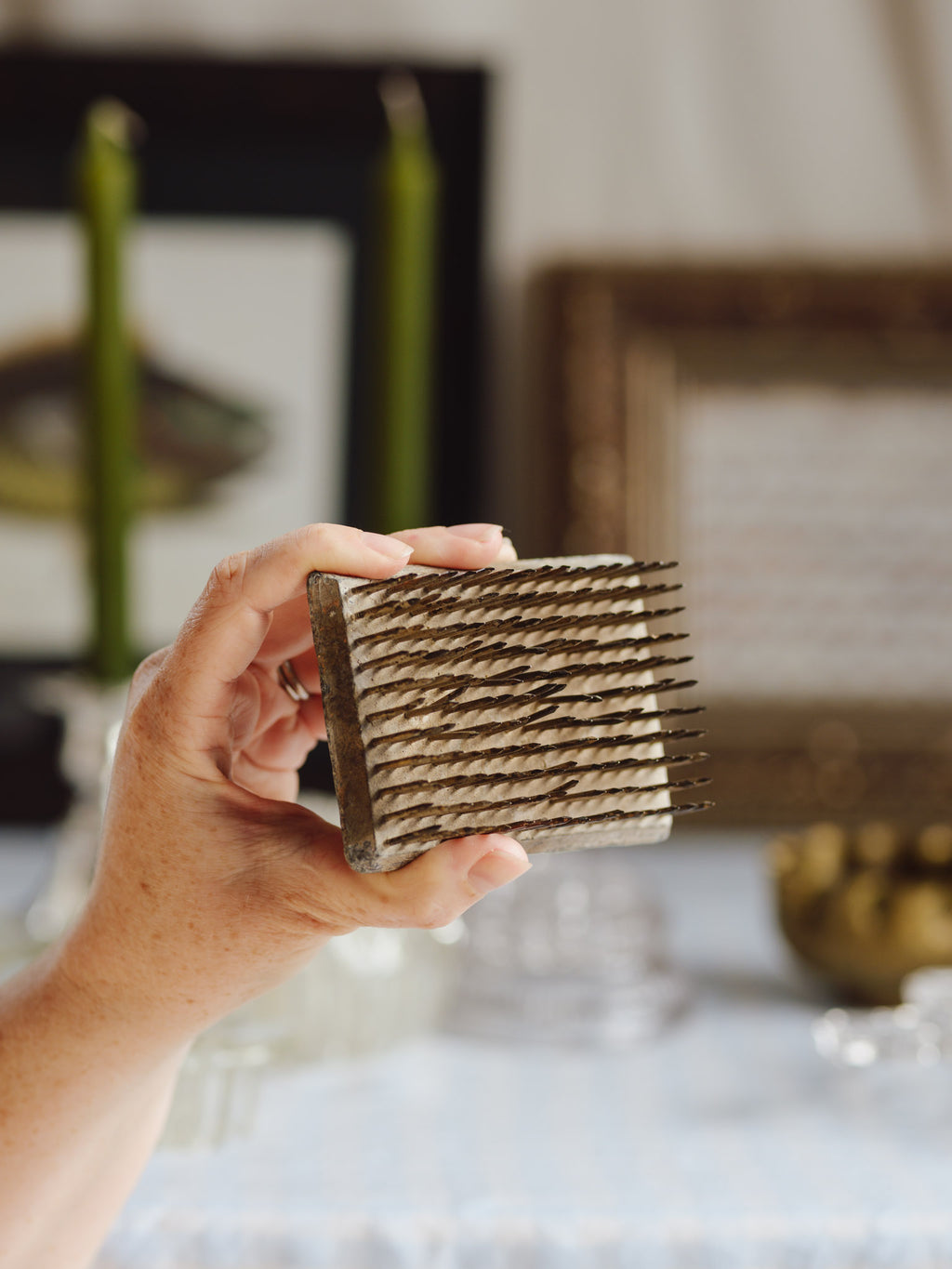 Vintage Rectangular Metal Flower Frog (10.5cm)