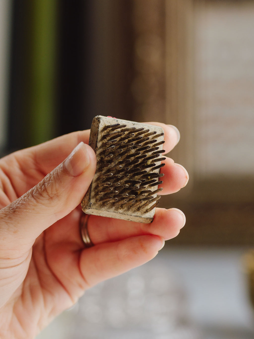 Vintage Small Rectangular Metal Flower Frog