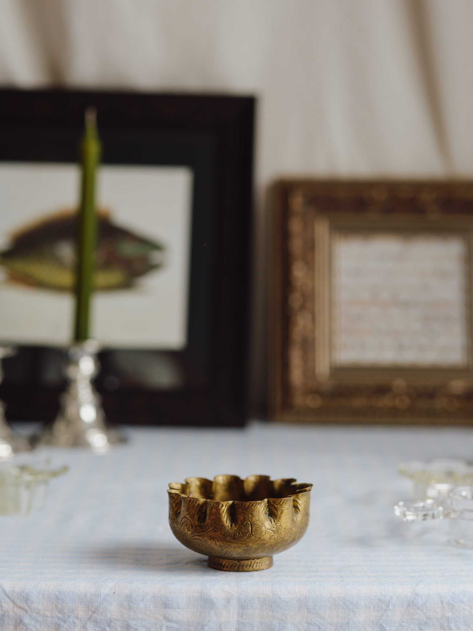 Vintage Hand-Beaten Brass Trinket Bowl - Scalloped Edge & Patina