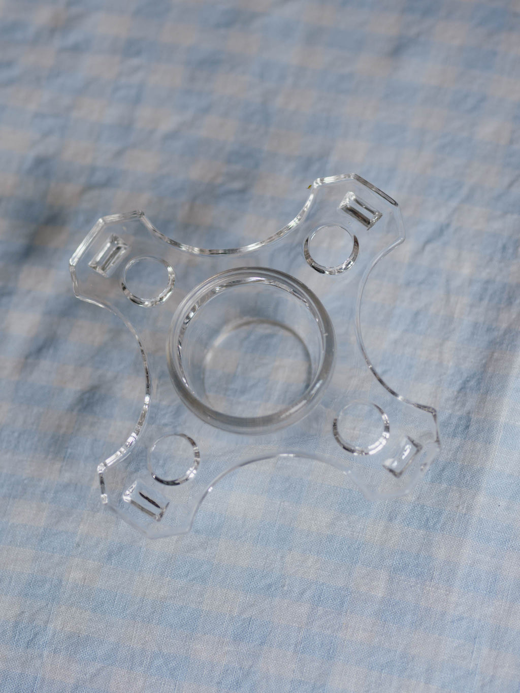 Vintage Cross Shape Glass Flower Frog (14.5cm) - Art Deco Style