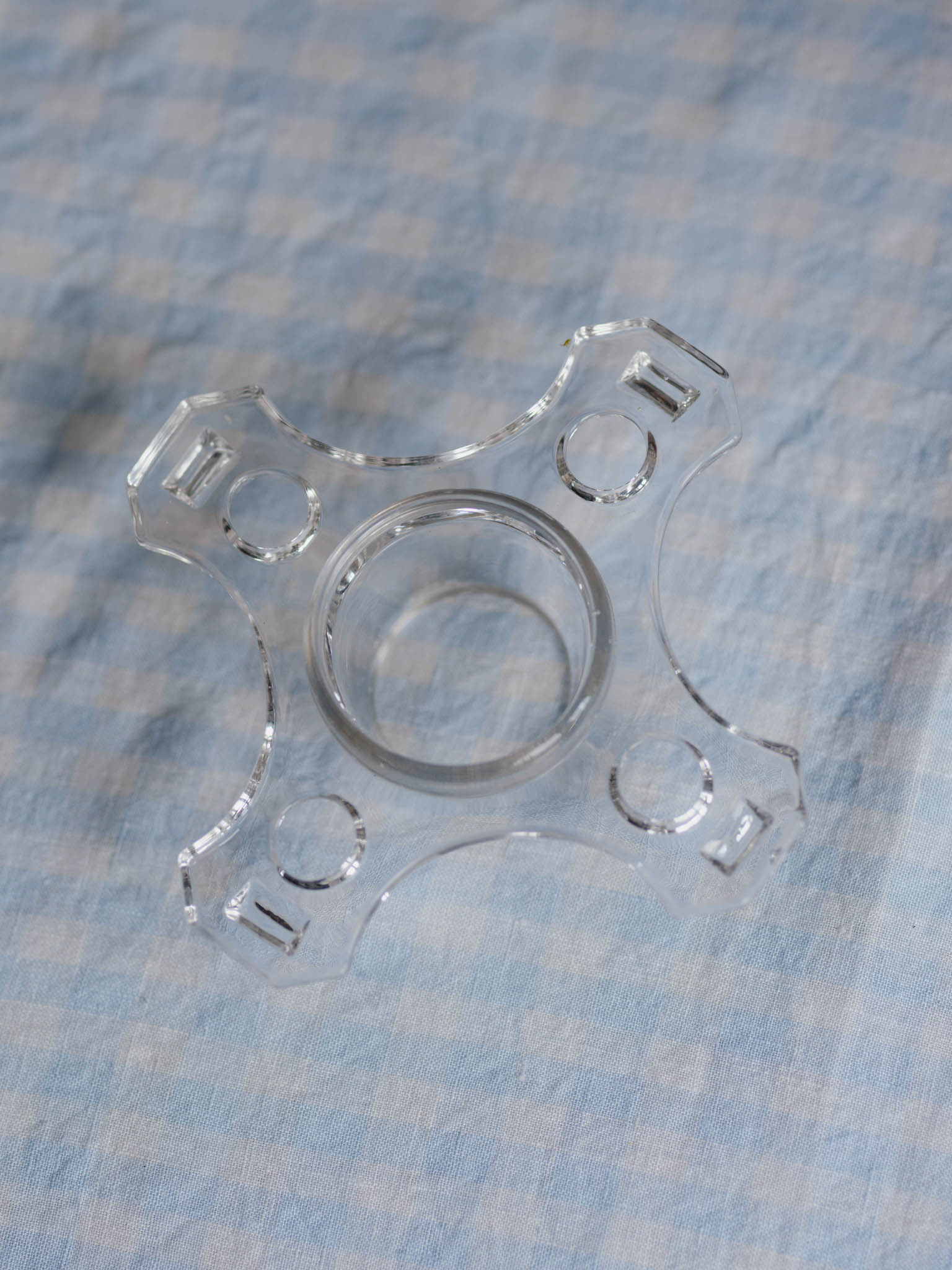 Vintage Cross Shape Glass Flower Frog (14.5cm) - Art Deco Style