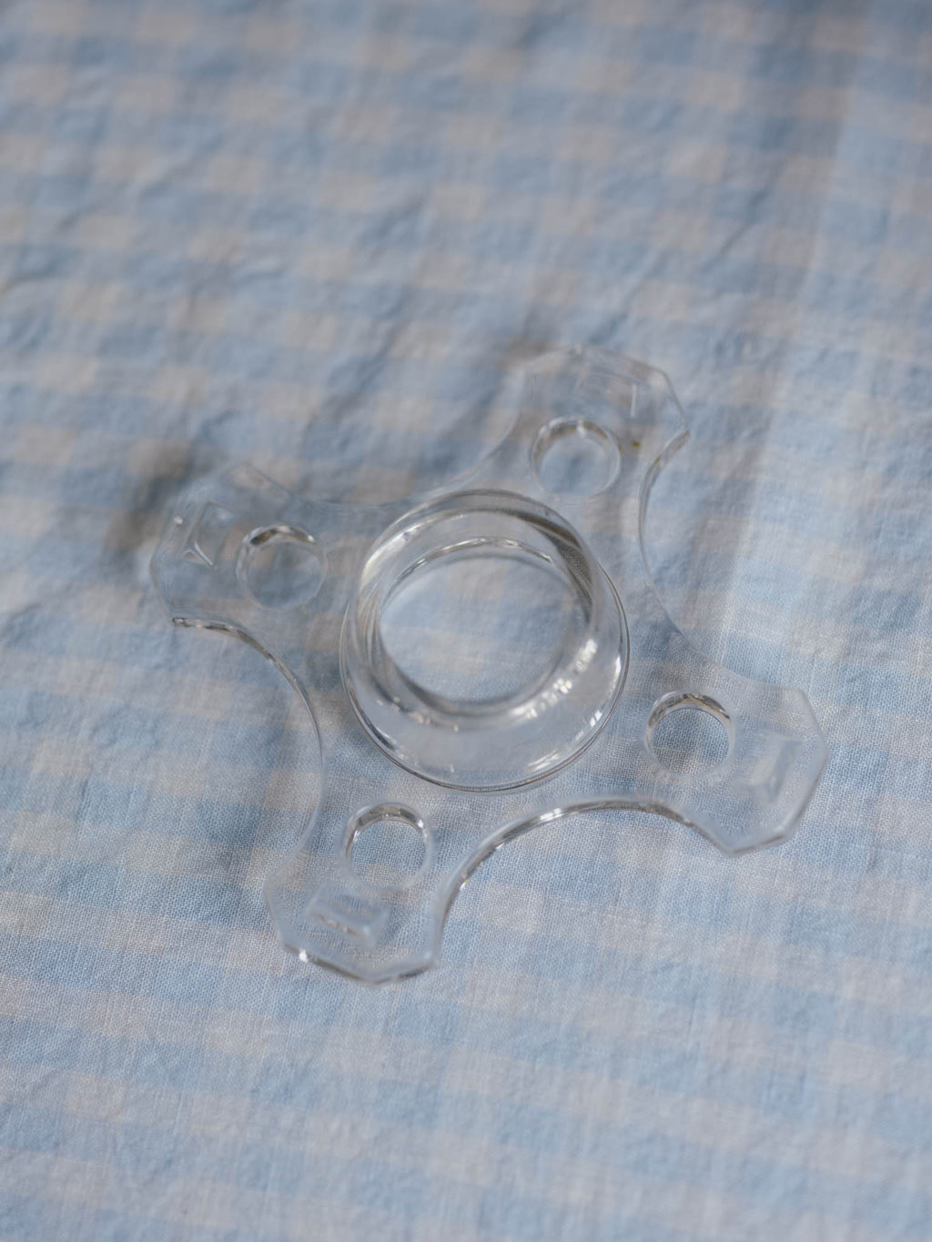 Vintage Cross Shape Glass Flower Frog (14.5cm) - Art Deco Style