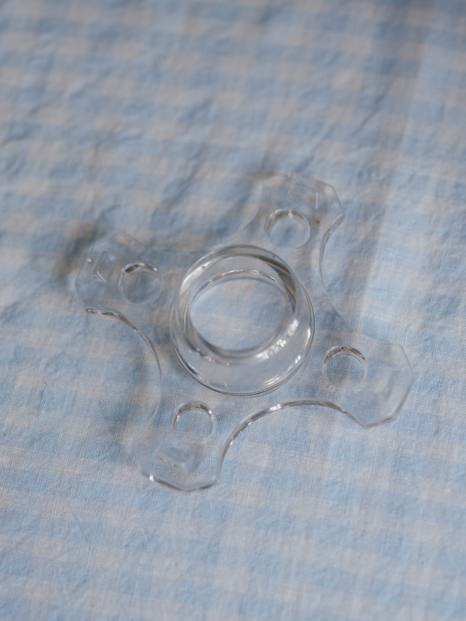 Vintage Cross Shape Glass Flower Frog (14.5cm) - Art Deco Style