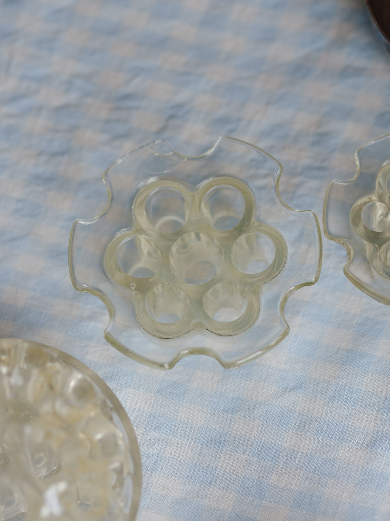 Vintage Large Hexagon Glass Flower Frog (11.3cm)