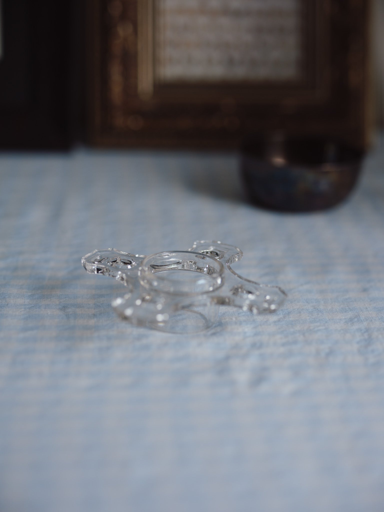 Vintage Cross Shape Glass Flower Frog (14.5cm) - Art Deco Style