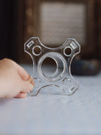 Vintage Cross Shape Glass Flower Frog (14.5cm) - Art Deco Style