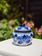 Antique Chinese Blue & White Porcelain Kamcheng Jar - Bok Choy & Bees