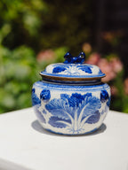 Antique Chinese Blue & White Porcelain Kamcheng Jar - Bok Choy & Bees