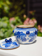 Antique Chinese Blue & White Porcelain Kamcheng Jar - Bok Choy & Bees