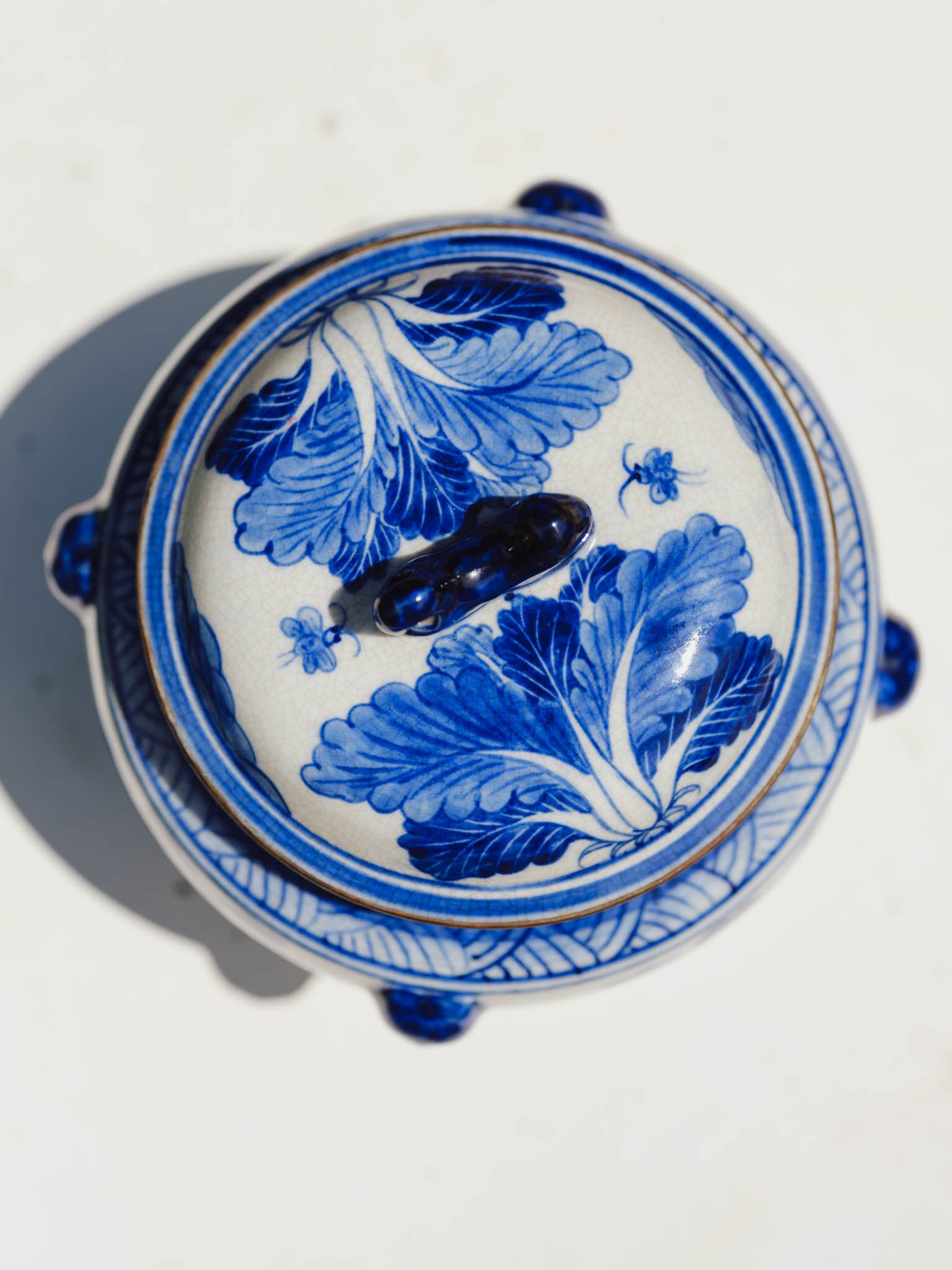 Antique Chinese Blue & White Porcelain Kamcheng Jar - Bok Choy & Bees